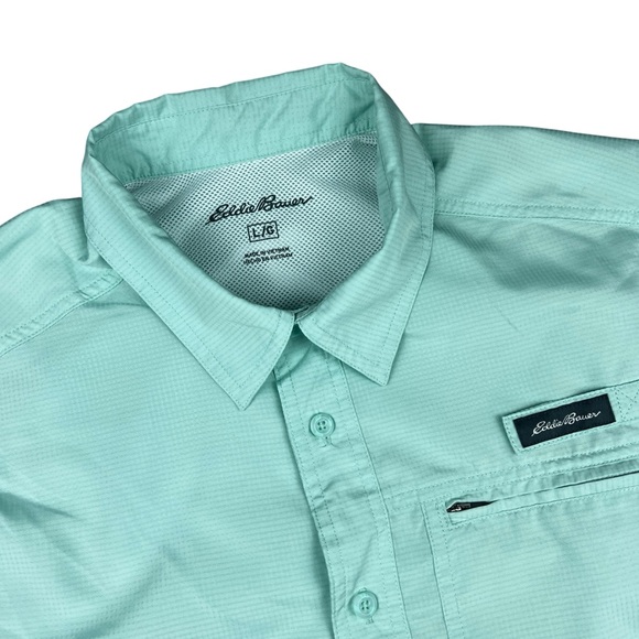 Eddie‎ Bauer Fishing Shirt Men’s Large Mint Green Outdoor Utility Short Sleeve - Picture 1 of 11